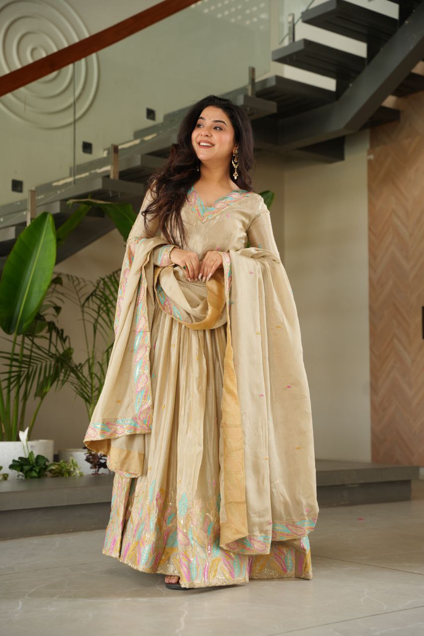 Chinnon Sequins & Thread Embroidered Gown Set – Fully Stitched & Ready to Wear