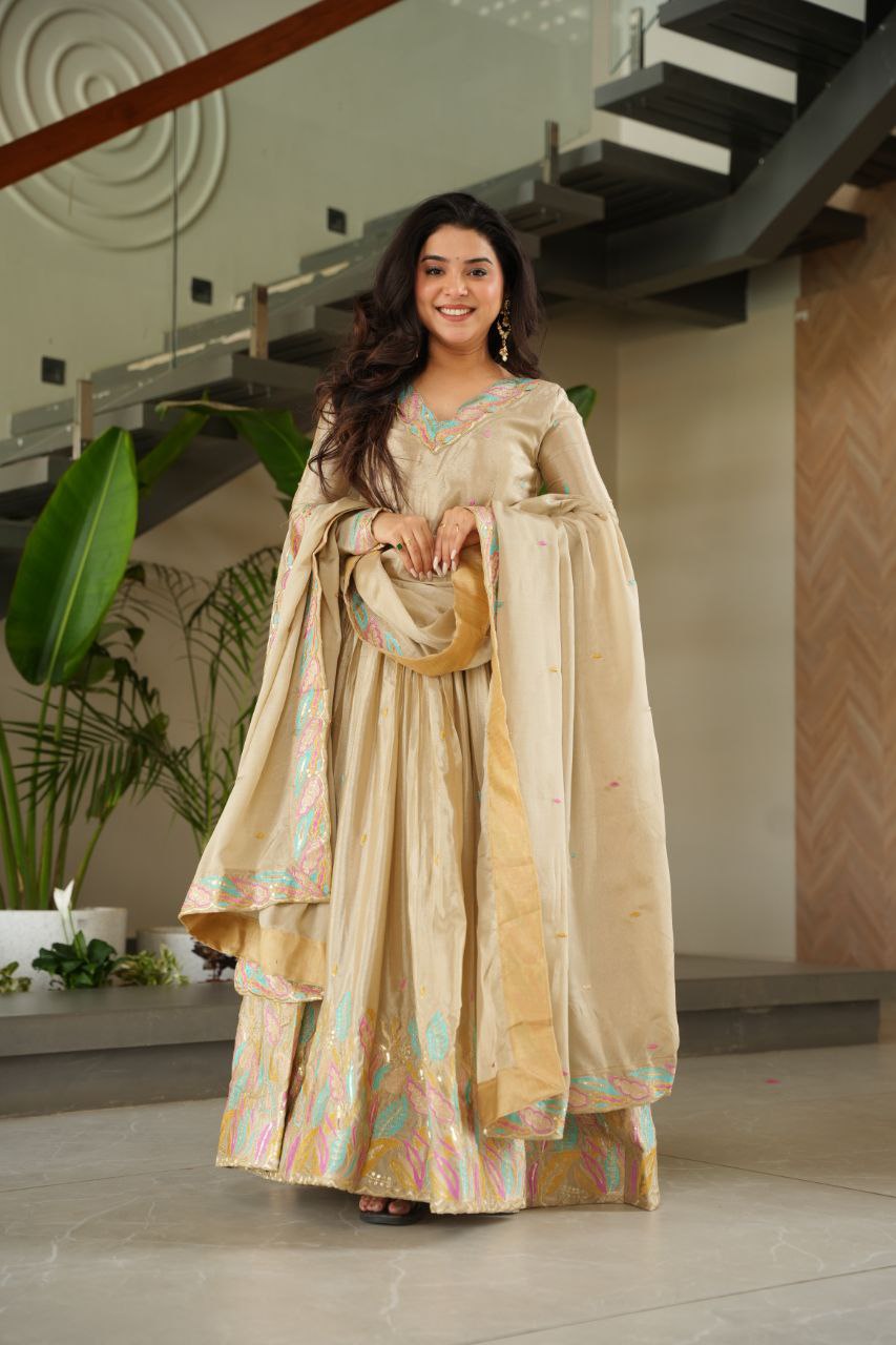 Chinnon Sequins & Thread Embroidered Gown Set – Fully Stitched & Ready to Wear