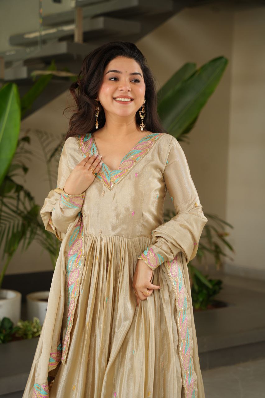 Chinnon Sequins & Thread Embroidered Gown Set – Fully Stitched & Ready to Wear