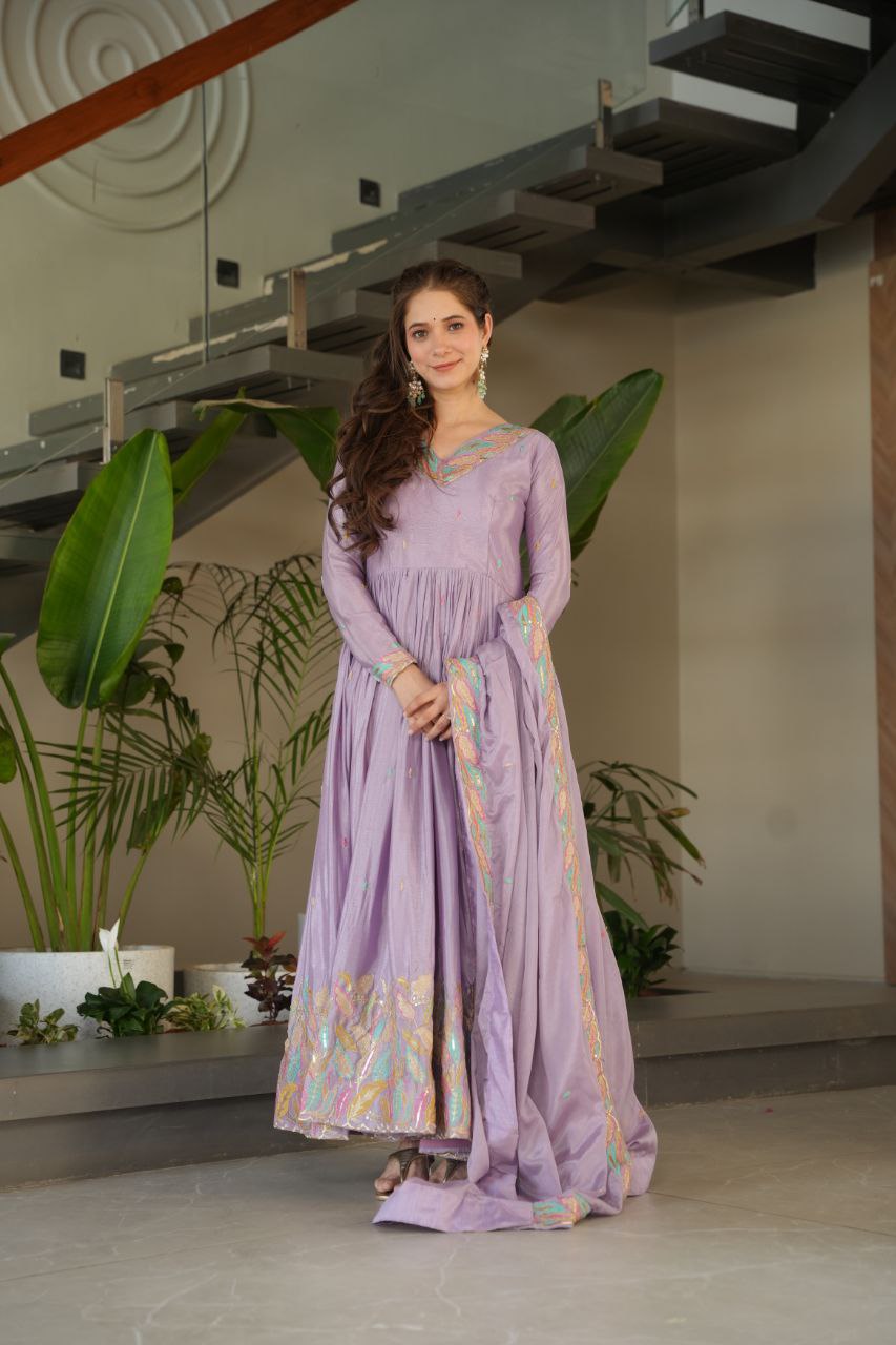 Chinnon Sequins & Thread Embroidered Gown Set – Fully Stitched & Ready to Wear