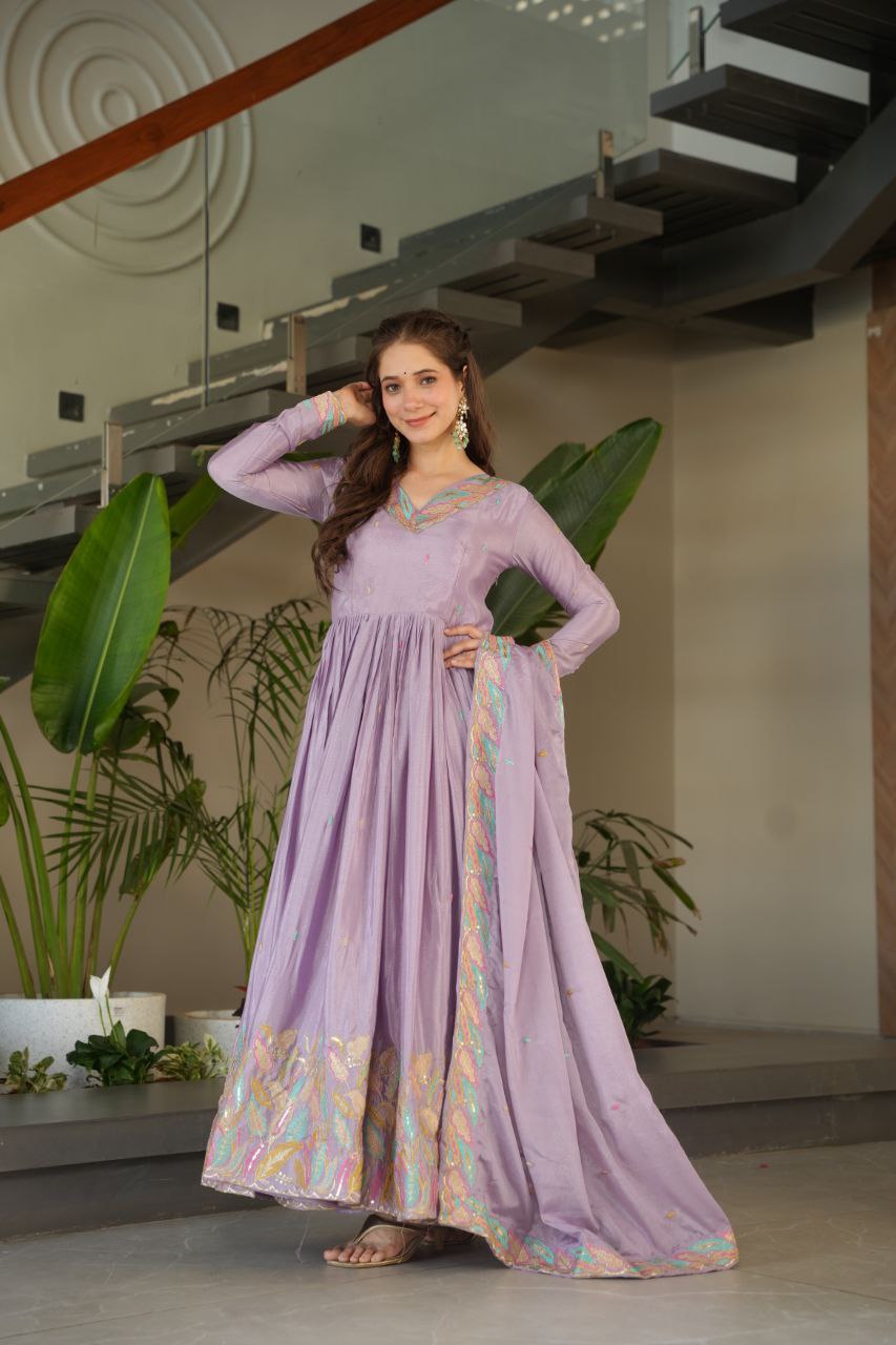 Chinnon Sequins & Thread Embroidered Gown Set – Fully Stitched & Ready to Wear