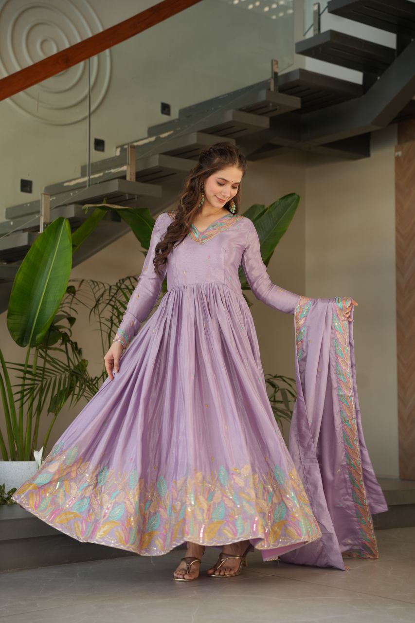 Chinnon Sequins & Thread Embroidered Gown Set – Fully Stitched & Ready to Wear