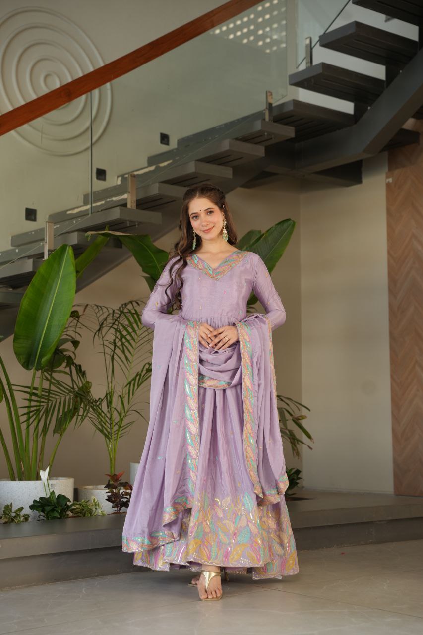Chinnon Sequins & Thread Embroidered Gown Set – Fully Stitched & Ready to Wear