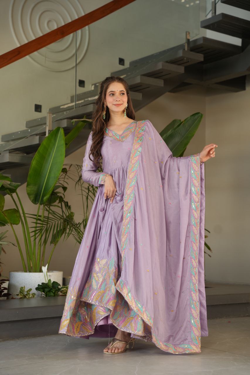 Chinnon Sequins & Thread Embroidered Gown Set – Fully Stitched & Ready to Wear