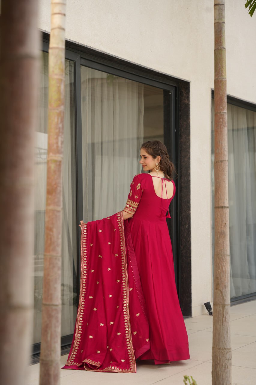 Purple Vichitra Silk Gown with Sequins & Zari Embroidery With Dupatta