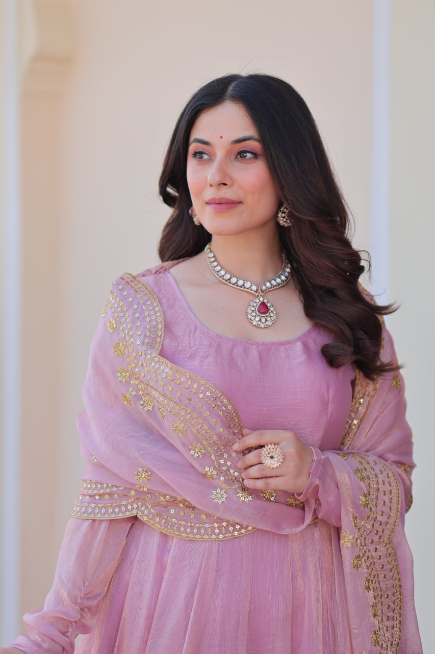 Appealing Fendy Chiffon Fully Stitched Gown With Dupatta