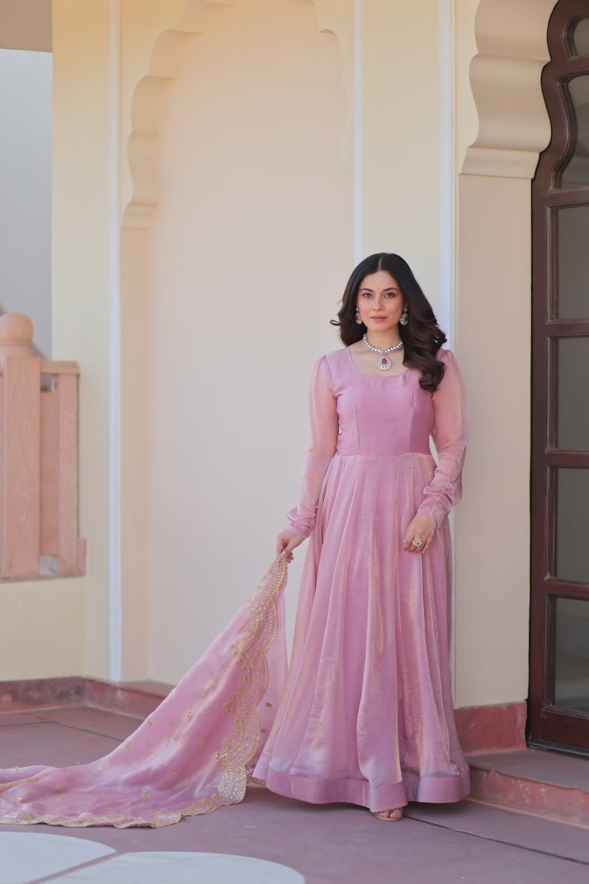 Appealing Fendy Chiffon Fully Stitched Gown With Dupatta