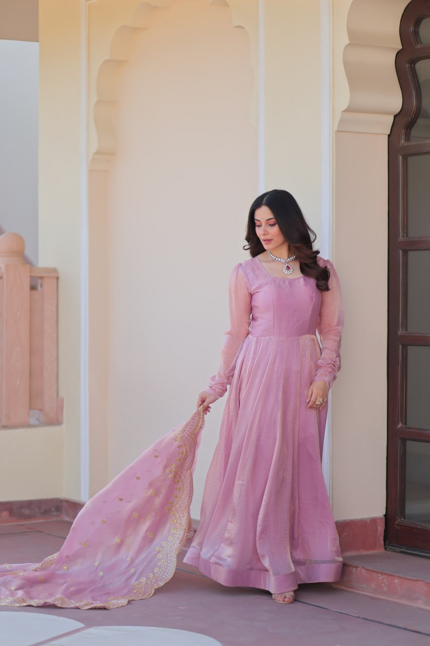 Appealing Fendy Chiffon Fully Stitched Gown With Dupatta