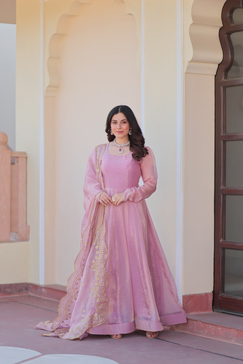 Appealing Fendy Chiffon Fully Stitched Gown With Dupatta