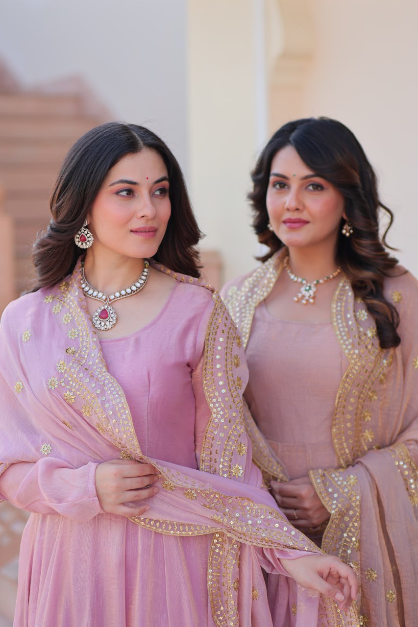 Appealing Fendy Chiffon Fully Stitched Gown With Dupatta