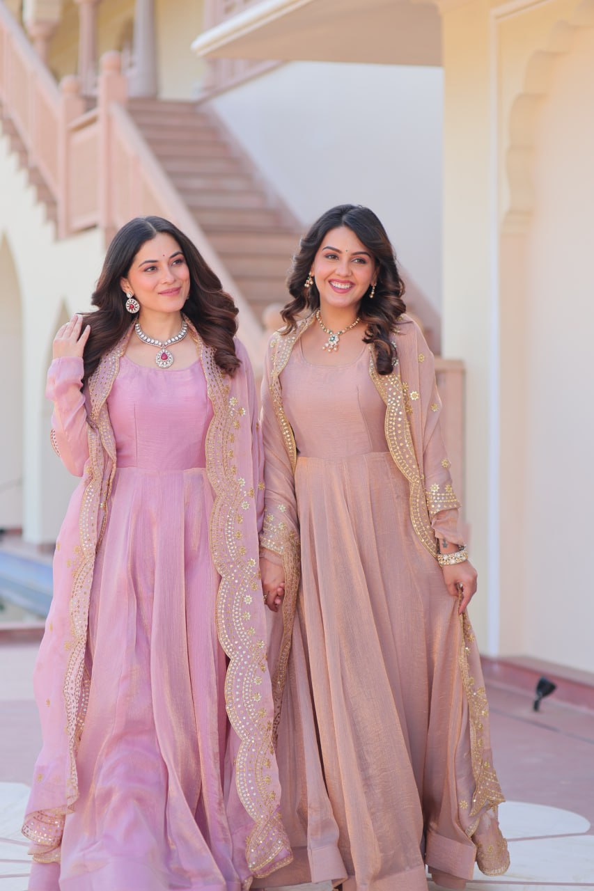 Appealing Fendy Chiffon Fully Stitched Gown With Dupatta