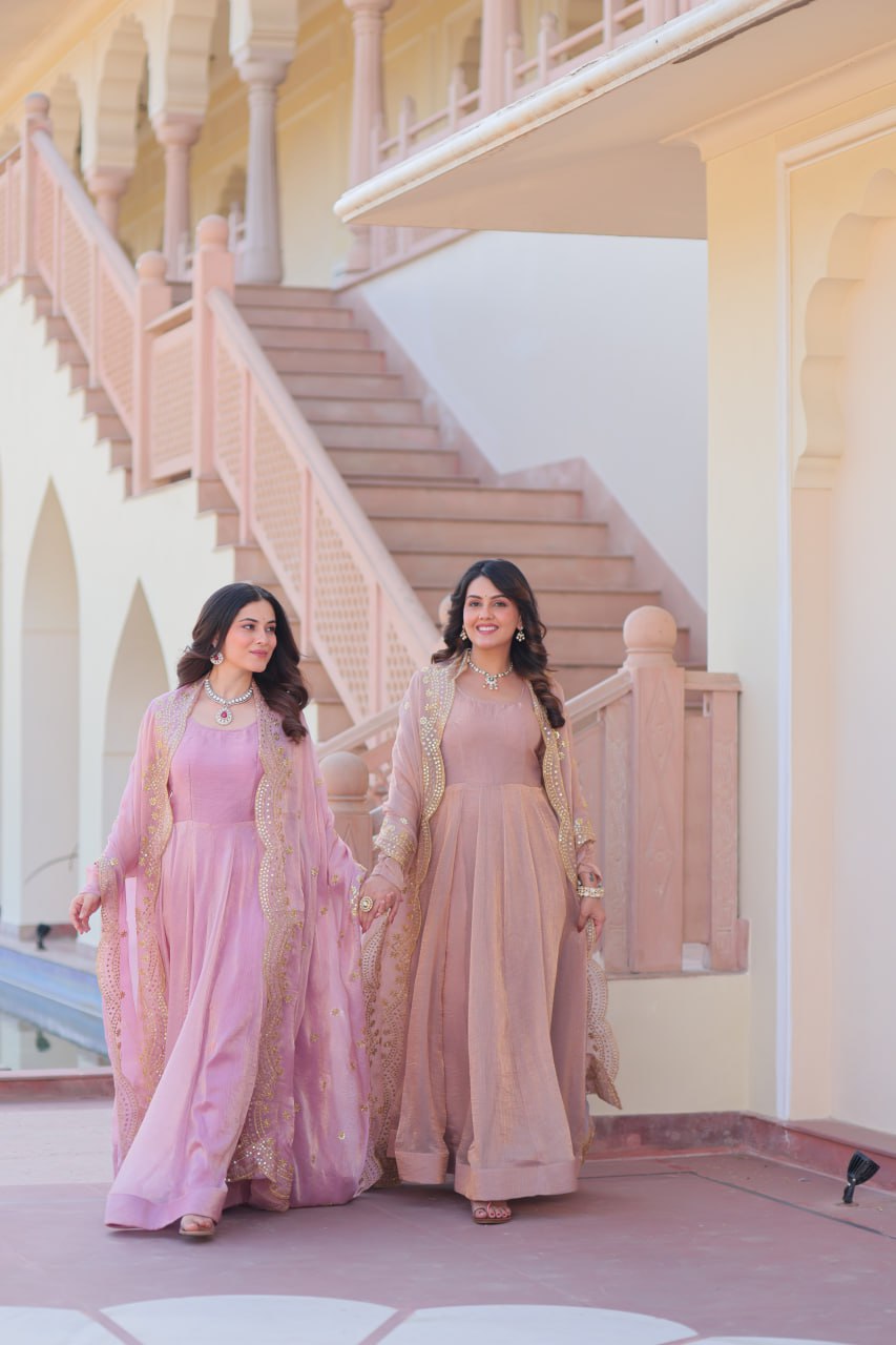 Appealing Fendy Chiffon Fully Stitched Gown With Dupatta