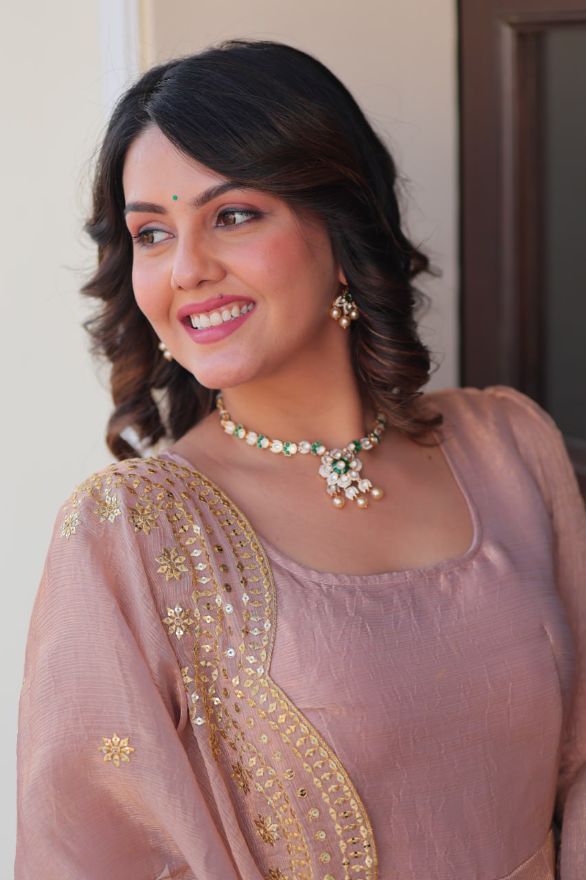 Appealing Fendy Chiffon Fully Stitched Gown With Dupatta