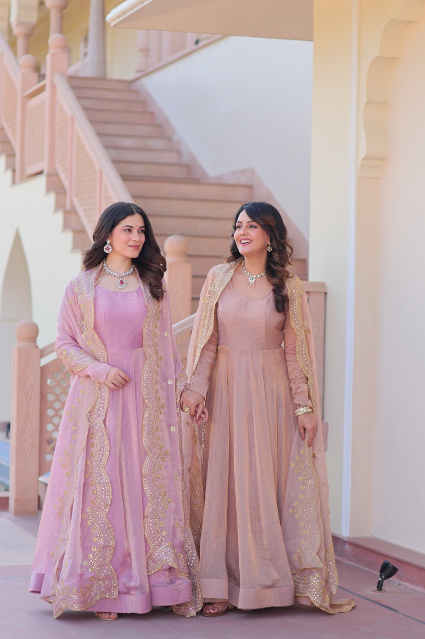 Appealing Fendy Chiffon Fully Stitched Gown With Dupatta