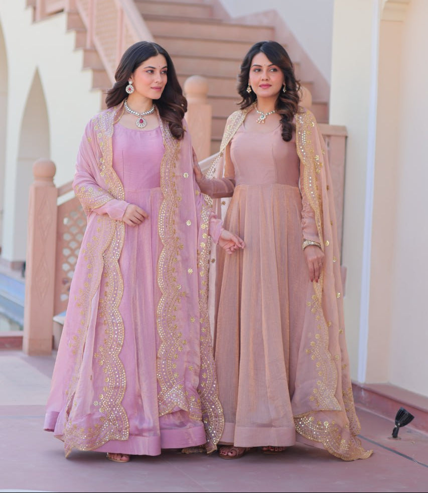 Appealing Fendy Chiffon Fully Stitched Gown With Dupatta