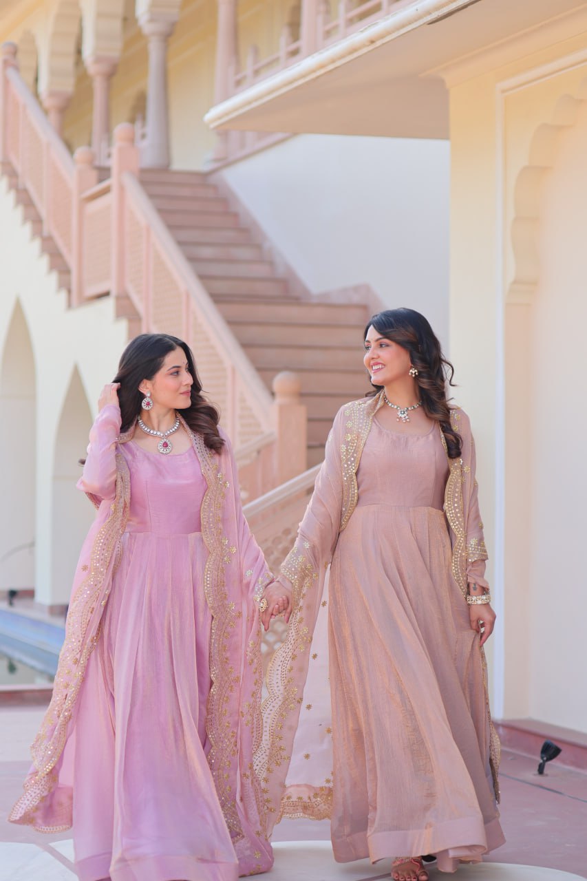 Appealing Fendy Chiffon Fully Stitched Gown With Dupatta