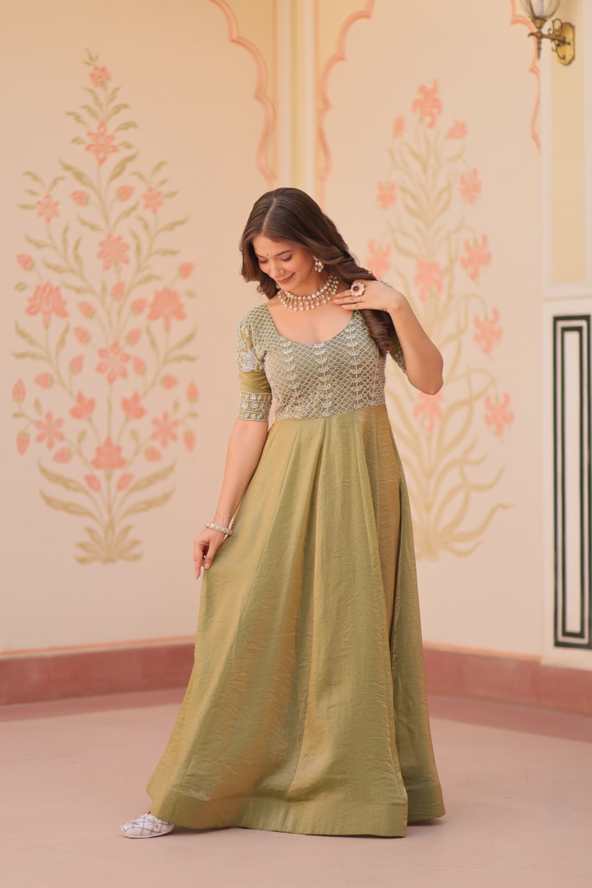 Lovely Fendy Silk Bead Embroidered Fully Stitched Gown