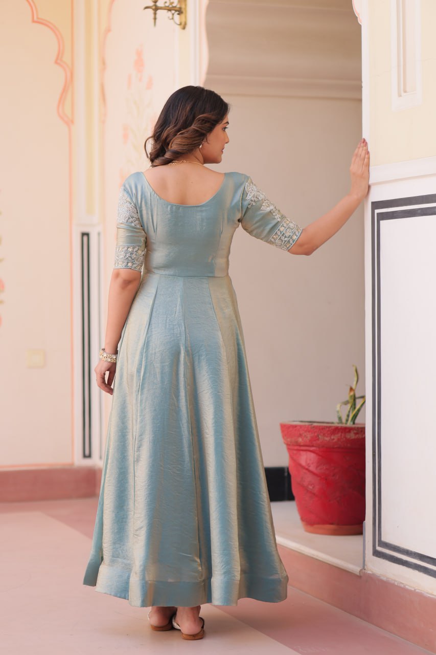 Lovely Fendy Silk Bead Embroidered Fully Stitched Gown
