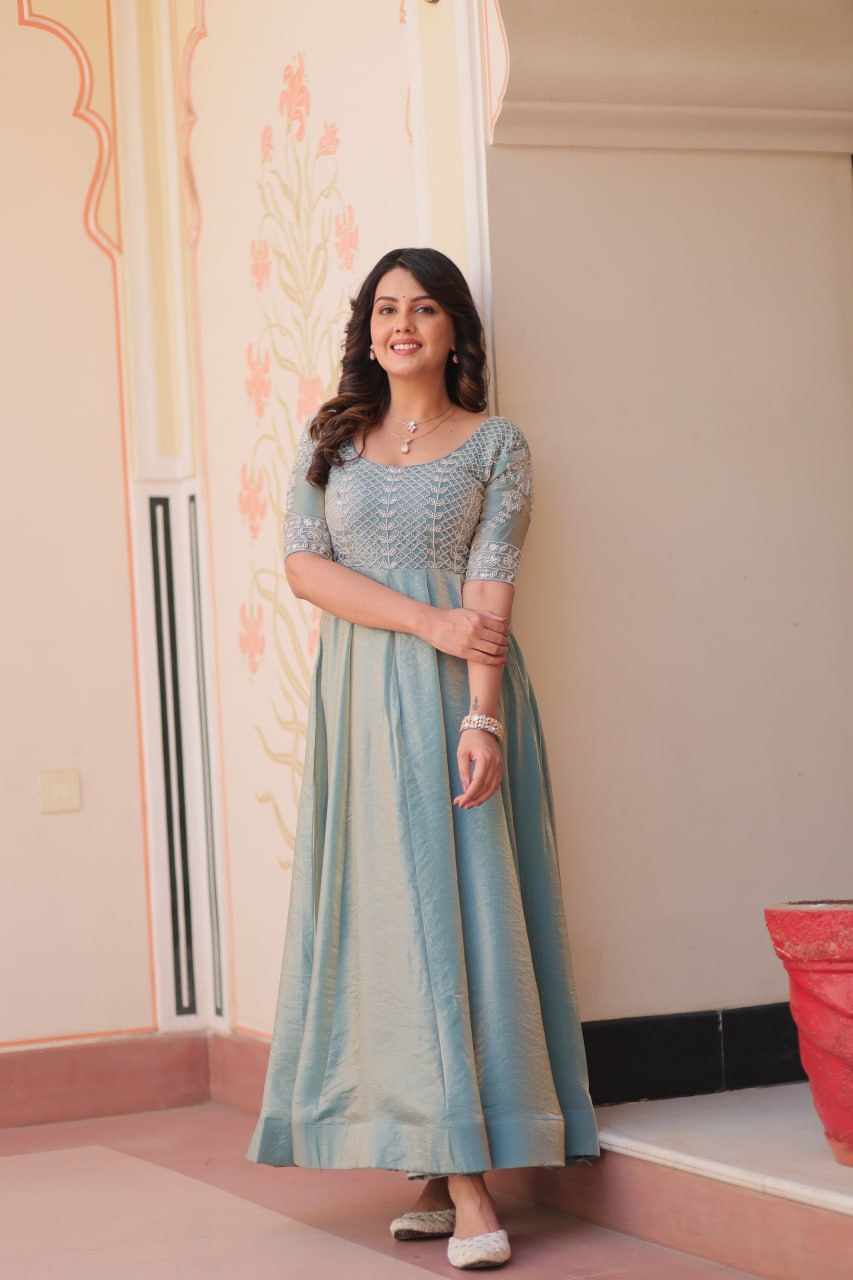 Lovely Fendy Silk Bead Embroidered Fully Stitched Gown