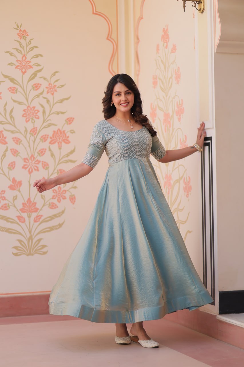 Lovely Fendy Silk Bead Embroidered Fully Stitched Gown