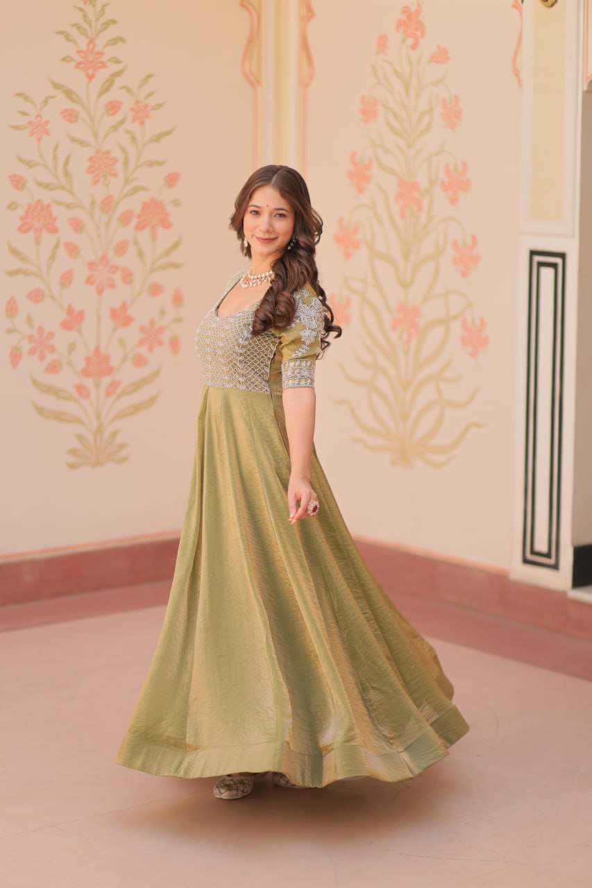 Lovely Fendy Silk Bead Embroidered Fully Stitched Gown