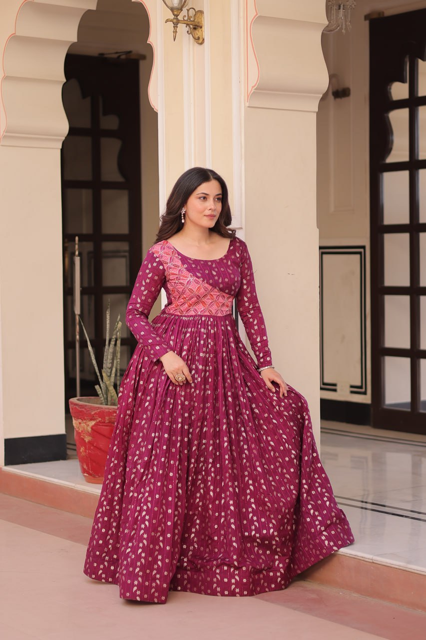 Elegant Staple Jacquard Weaving Gown – Fully Stitched & Ready to Wear