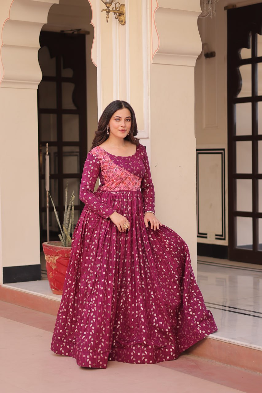 Elegant Staple Jacquard Weaving Gown – Fully Stitched & Ready to Wear