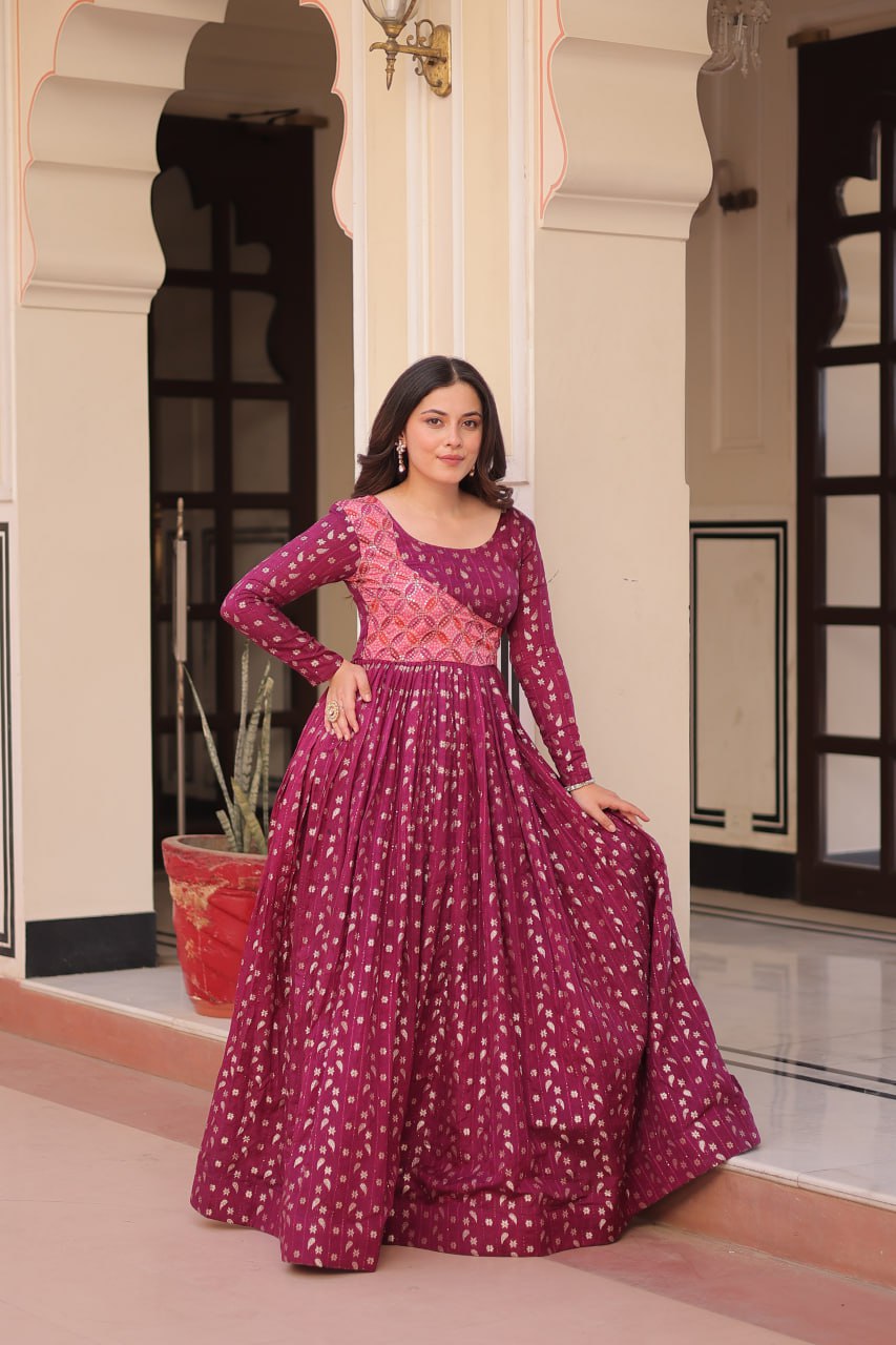 Elegant Staple Jacquard Weaving Gown – Fully Stitched & Ready to Wear