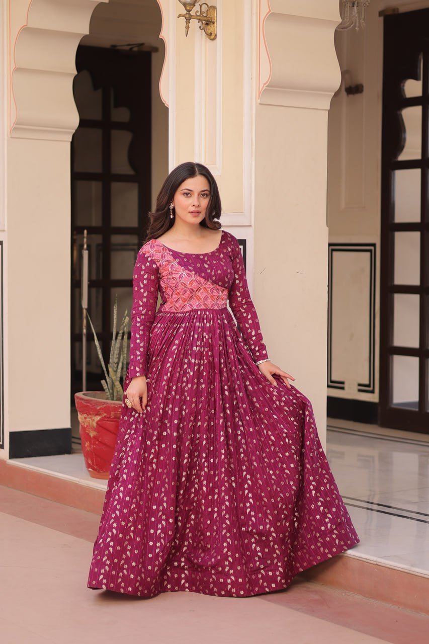 Elegant Staple Jacquard Weaving Gown – Fully Stitched & Ready to Wear