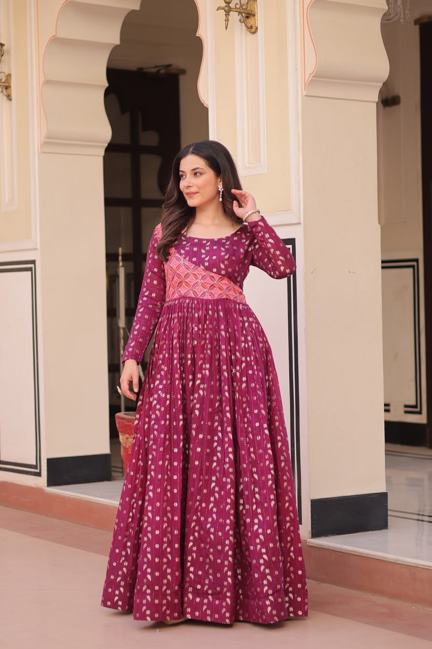 Elegant Staple Jacquard Weaving Gown – Fully Stitched & Ready to Wear