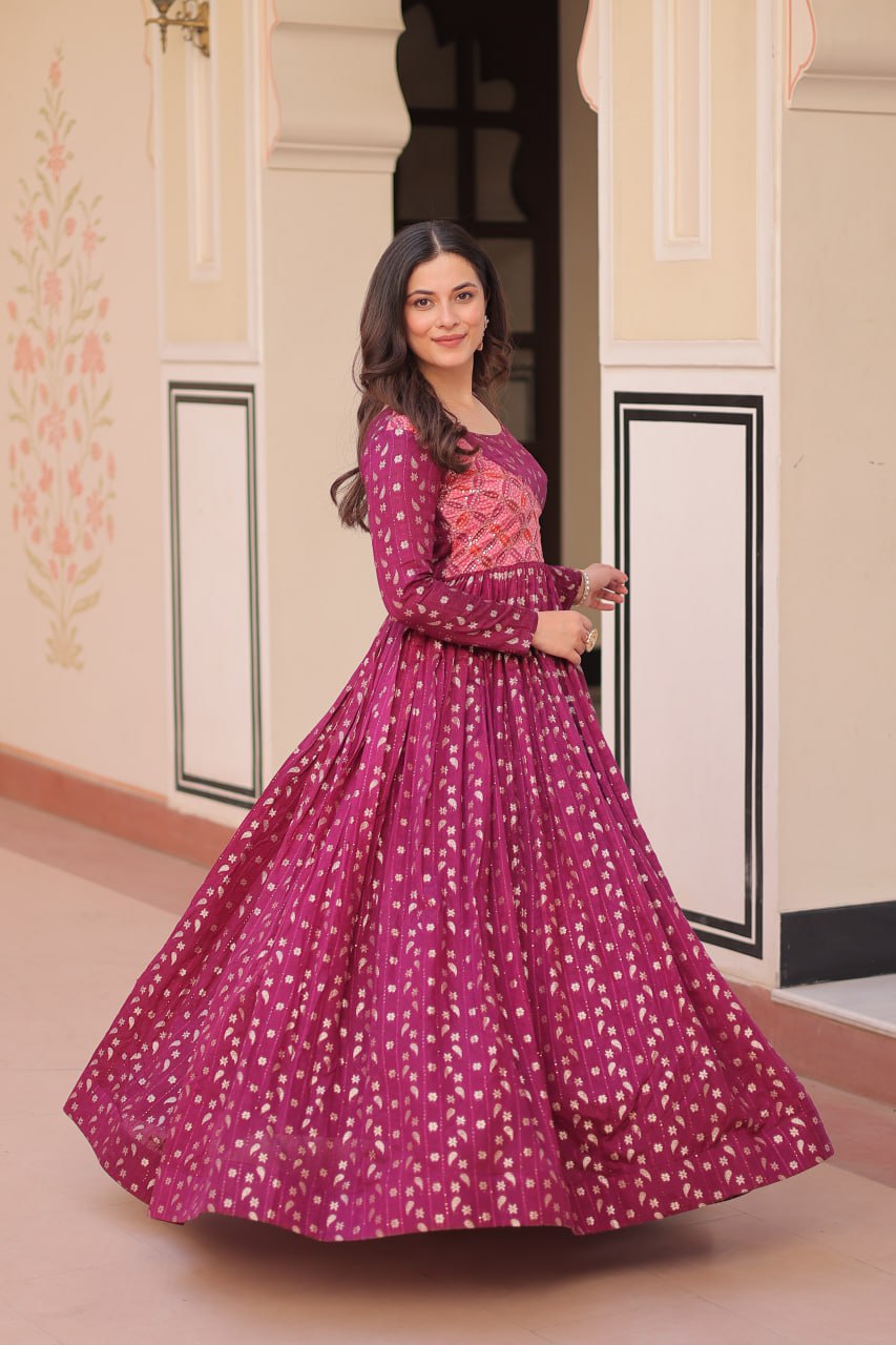 Elegant Staple Jacquard Weaving Gown – Fully Stitched & Ready to Wear