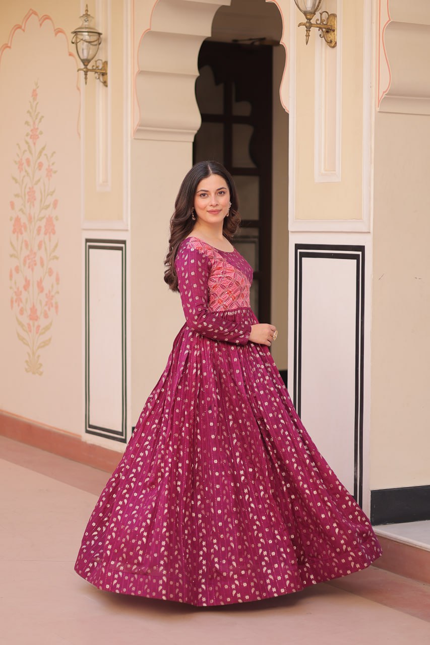 Elegant Staple Jacquard Weaving Gown – Fully Stitched & Ready to Wear