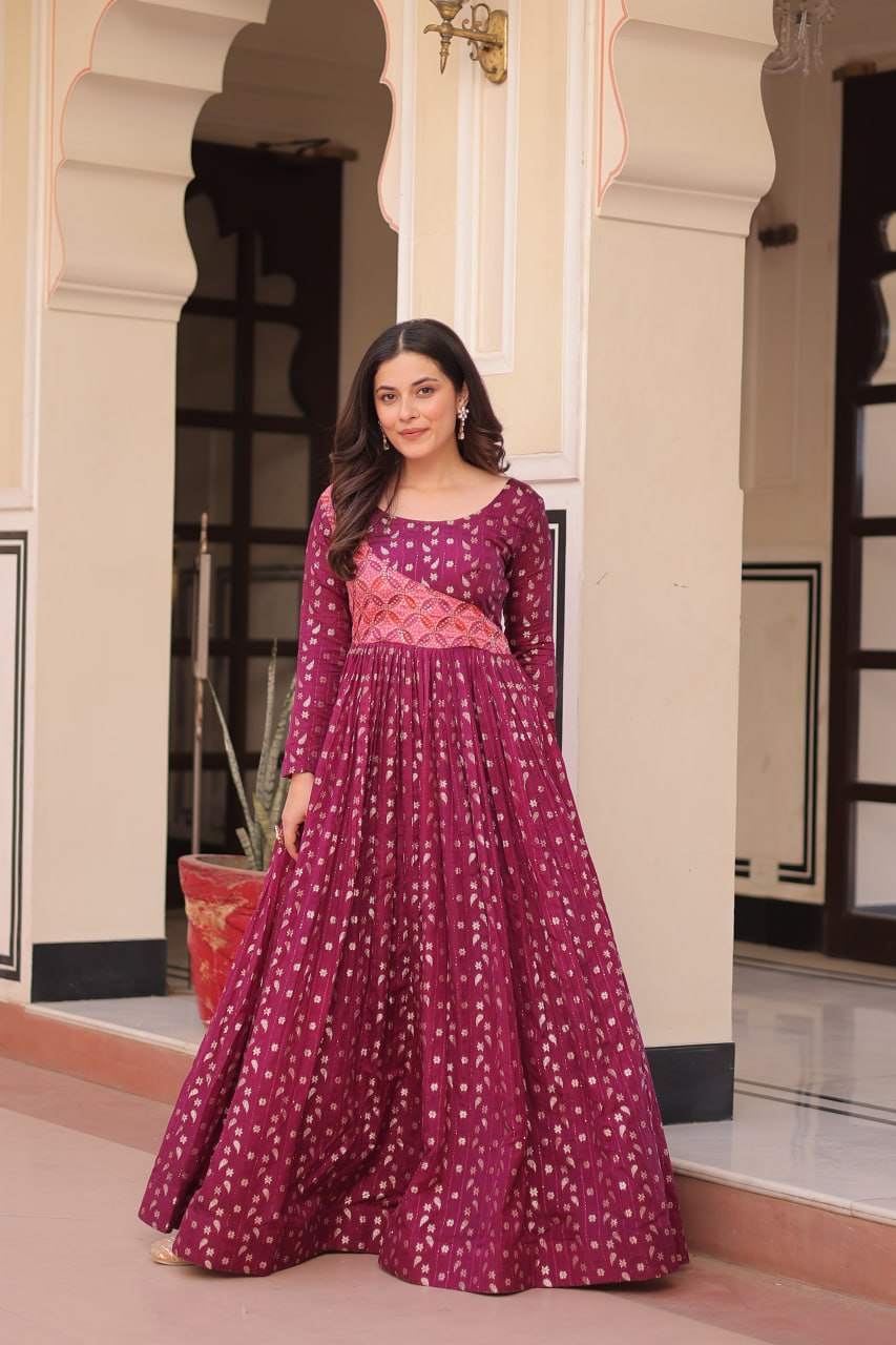 Elegant Staple Jacquard Weaving Gown – Fully Stitched & Ready to Wear
