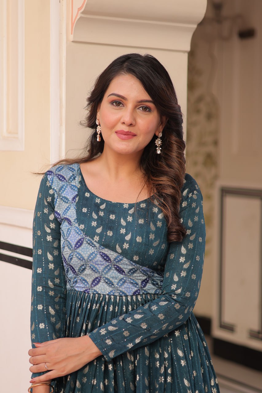 Elegant Staple Jacquard Weaving Gown – Fully Stitched & Ready to Wear