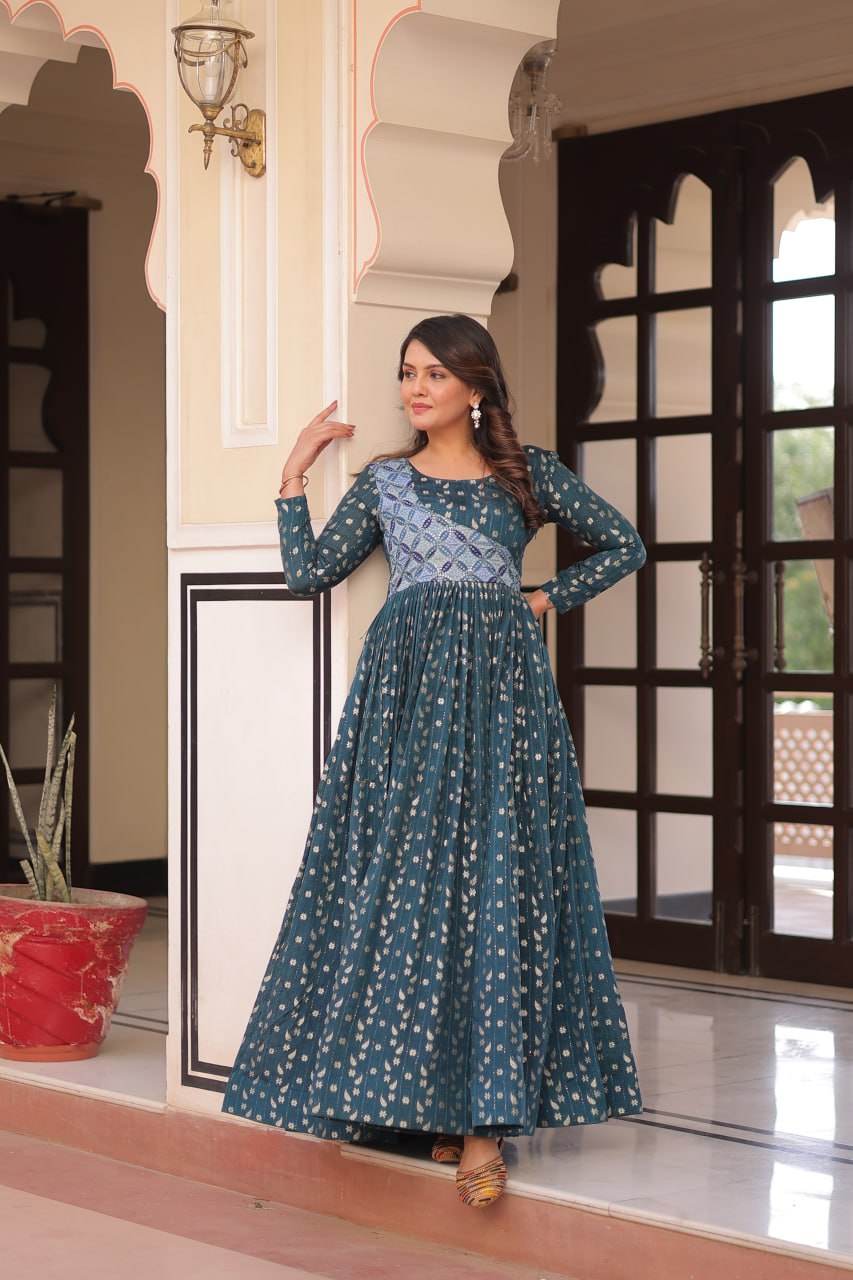 Elegant Staple Jacquard Weaving Gown – Fully Stitched & Ready to Wear