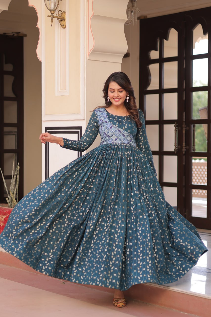Elegant Staple Jacquard Weaving Gown – Fully Stitched & Ready to Wear
