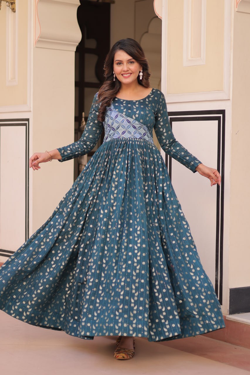 Elegant Staple Jacquard Weaving Gown – Fully Stitched & Ready to Wear