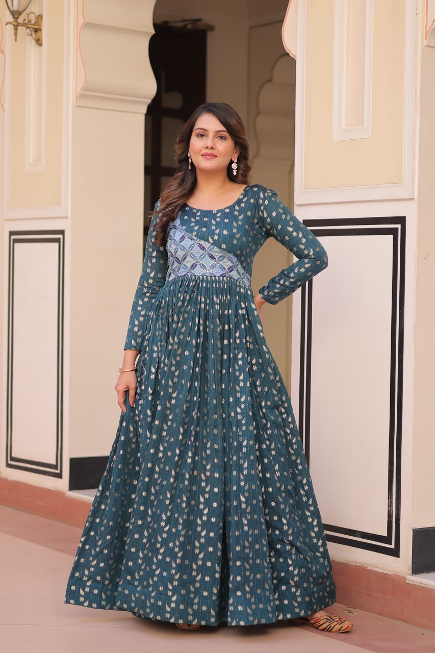 Elegant Staple Jacquard Weaving Gown – Fully Stitched & Ready to Wear