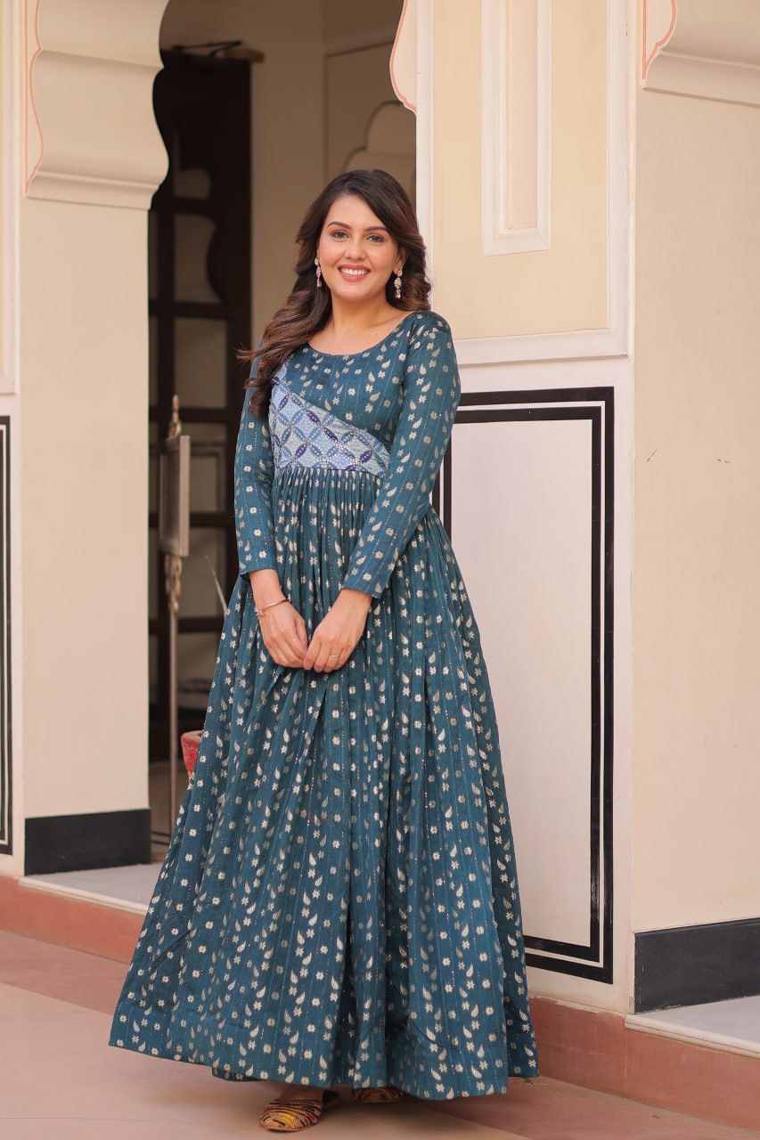 Elegant Staple Jacquard Weaving Gown – Fully Stitched & Ready to Wear