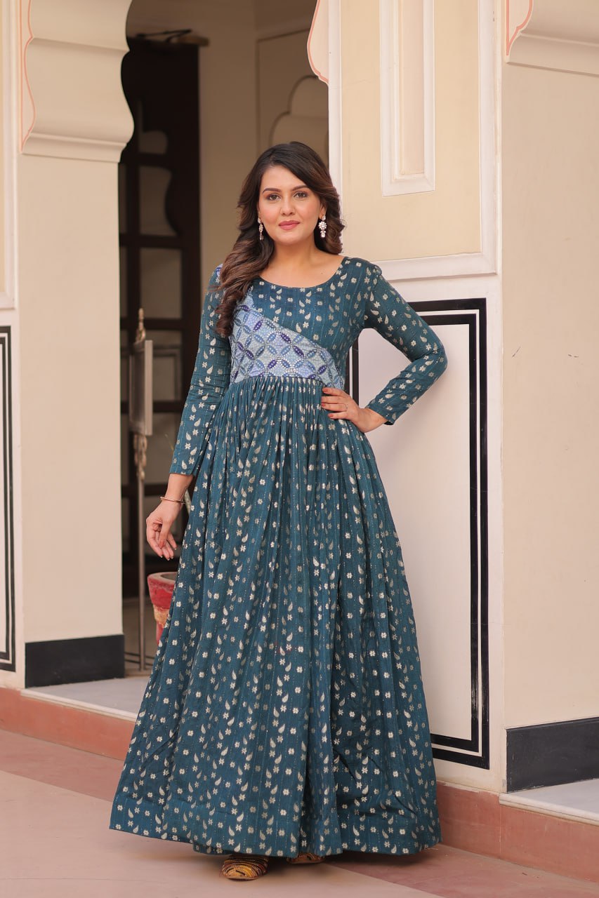 Elegant Staple Jacquard Weaving Gown – Fully Stitched & Ready to Wear