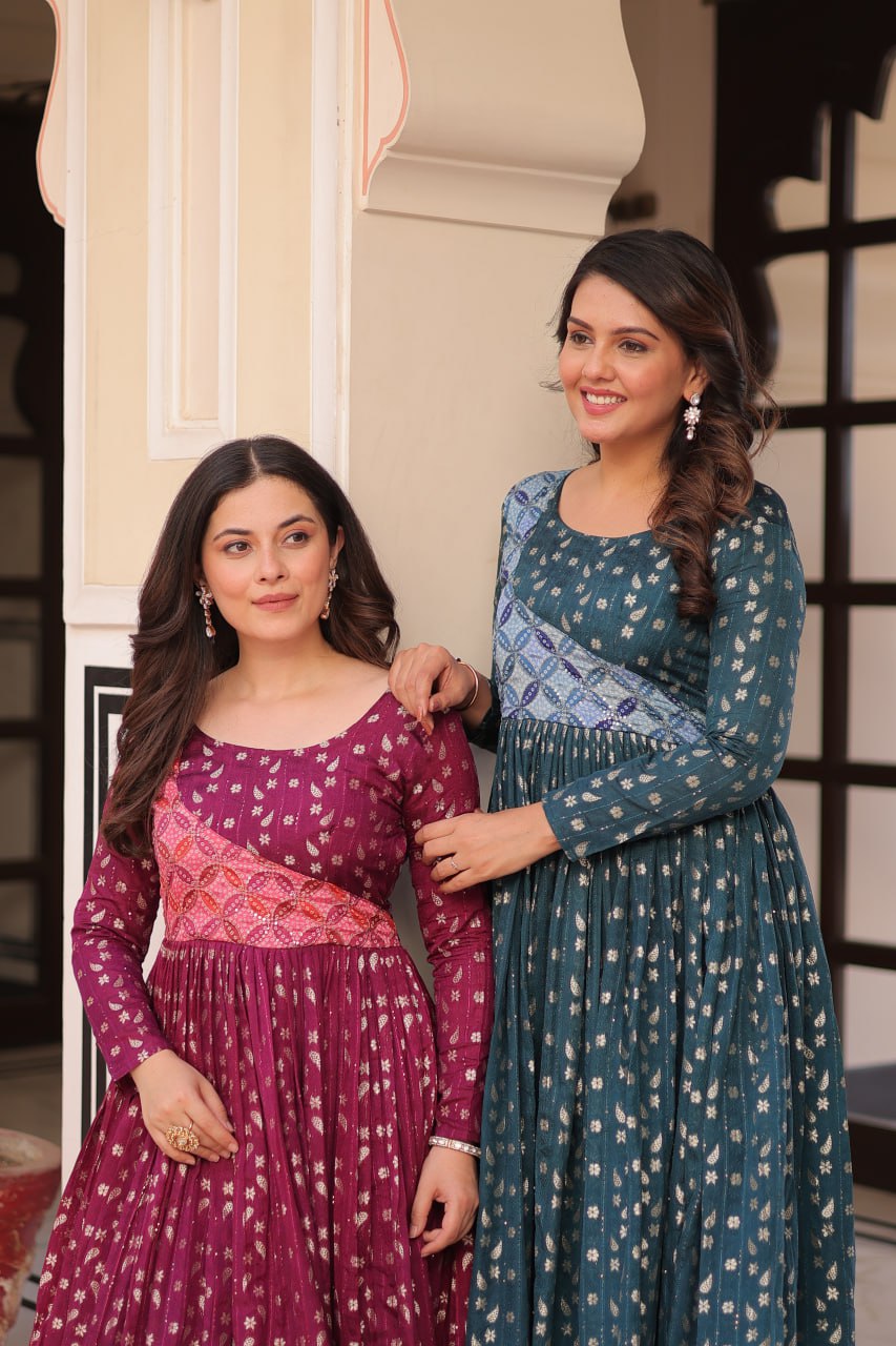 Elegant Staple Jacquard Weaving Gown – Fully Stitched & Ready to Wear