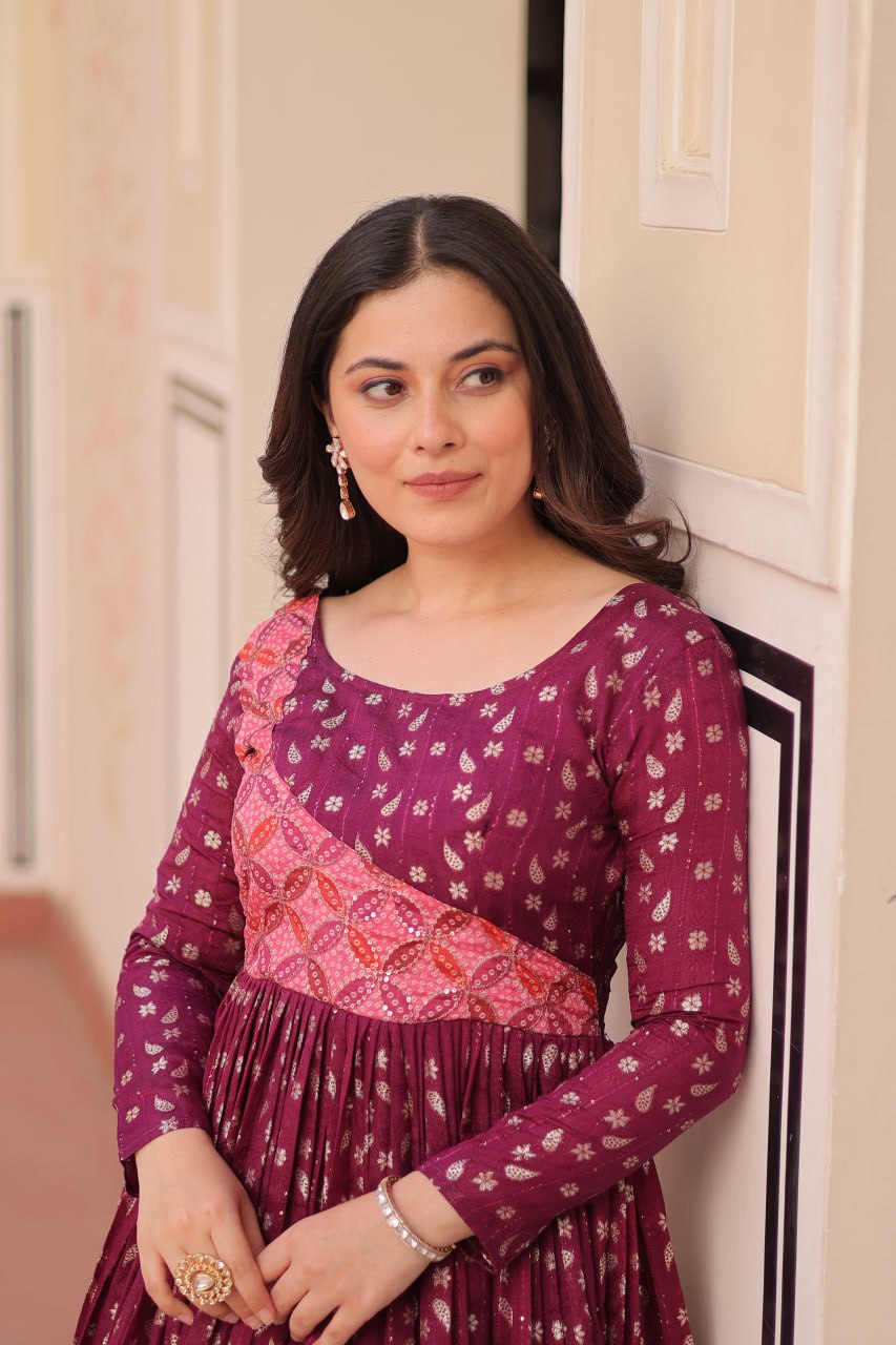 Elegant Staple Jacquard Weaving Gown – Fully Stitched & Ready to Wear