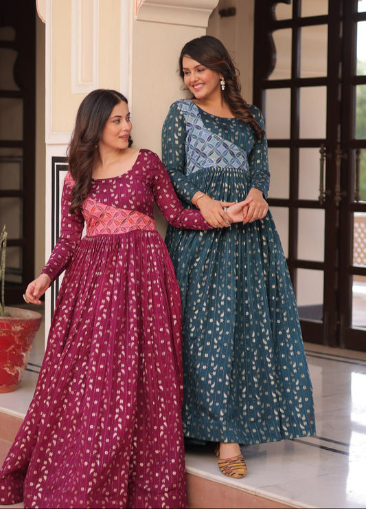 Elegant Staple Jacquard Weaving Gown – Fully Stitched & Ready to Wear