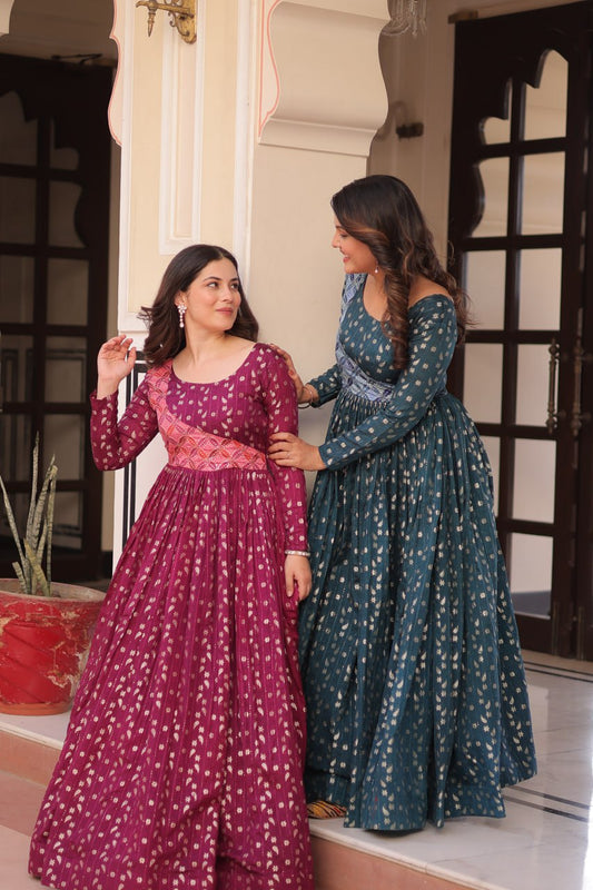 Elegant Staple Jacquard Weaving Gown – Fully Stitched & Ready to Wear