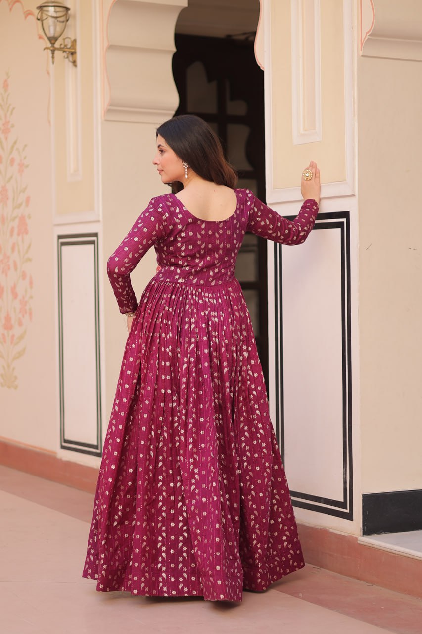 Elegant Staple Jacquard Weaving Gown – Fully Stitched & Ready to Wear