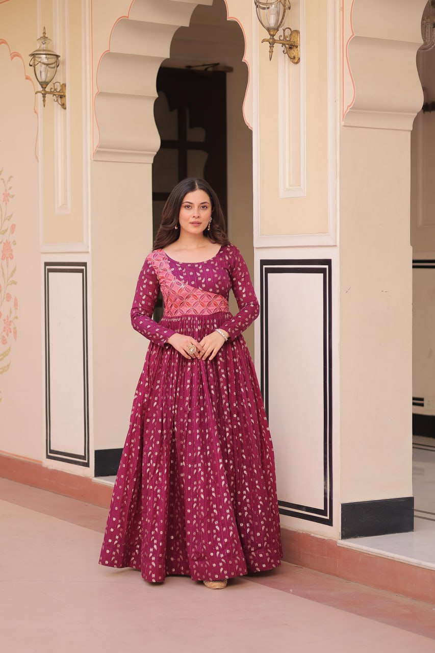 Elegant Staple Jacquard Weaving Gown – Fully Stitched & Ready to Wear