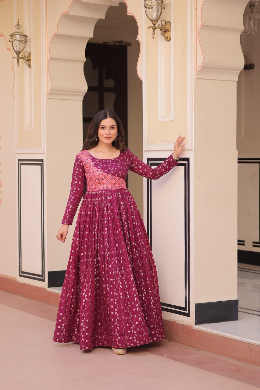 Elegant Staple Jacquard Weaving Gown – Fully Stitched & Ready to Wear