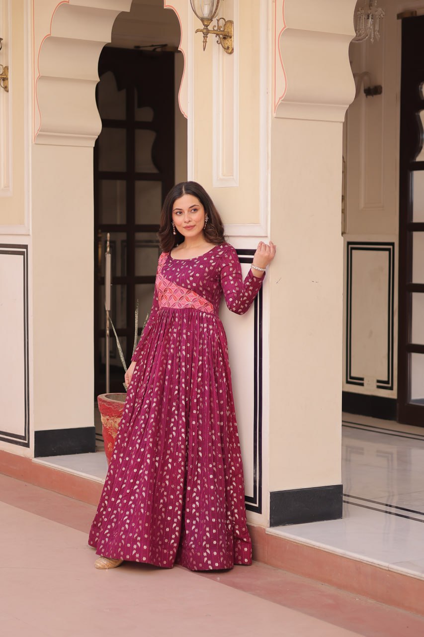 Elegant Staple Jacquard Weaving Gown – Fully Stitched & Ready to Wear