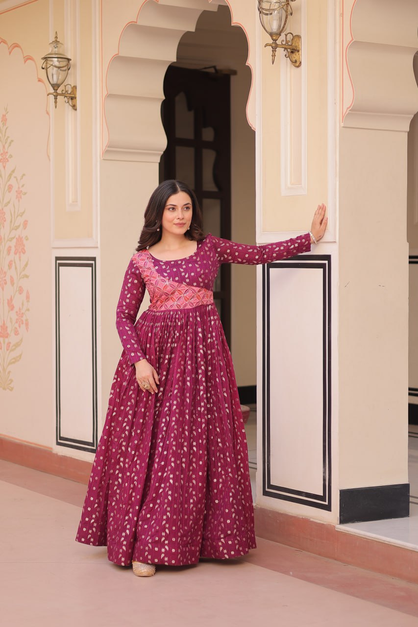 Elegant Staple Jacquard Weaving Gown – Fully Stitched & Ready to Wear