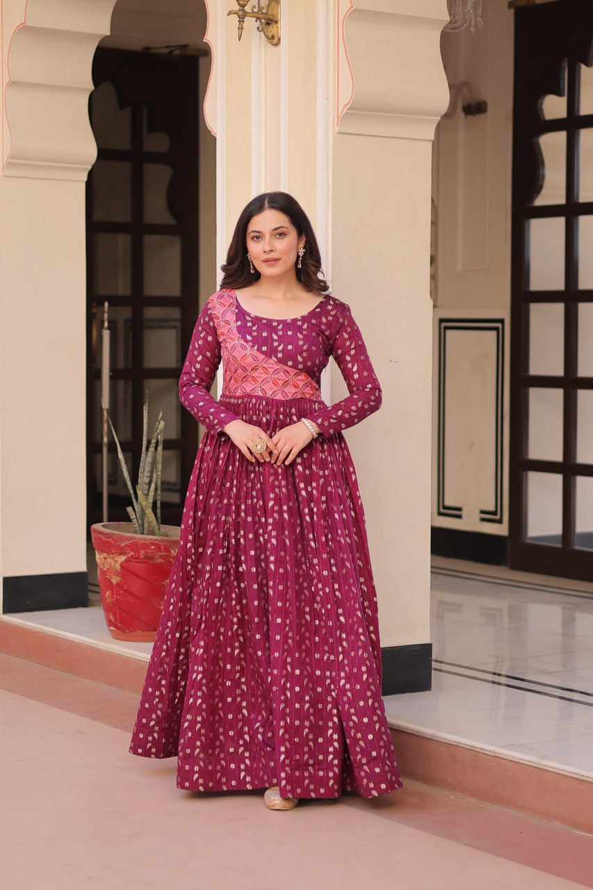 Elegant Staple Jacquard Weaving Gown – Fully Stitched & Ready to Wear